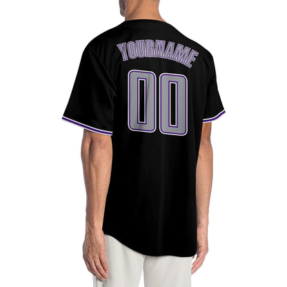 Custom Black Gray-Purple Authentic Baseball Jersey view 2