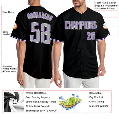 Custom Black Gray-Purple Authentic Baseball Jersey view 3