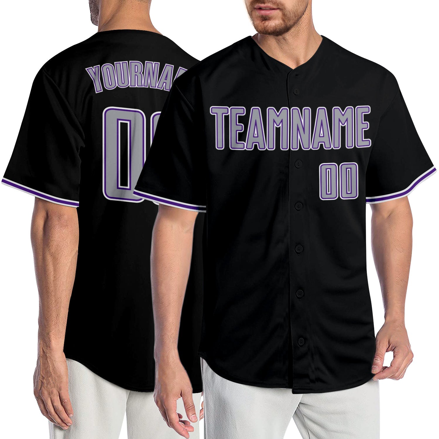 Custom Black Gray-Purple Authentic Baseball Jersey - Main View
