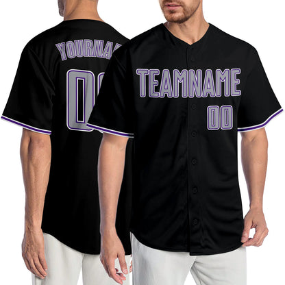 Custom Black Gray-Purple Authentic Baseball Jersey - Main View