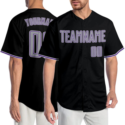 Custom Black Gray-Purple Authentic Baseball Jersey - Main View