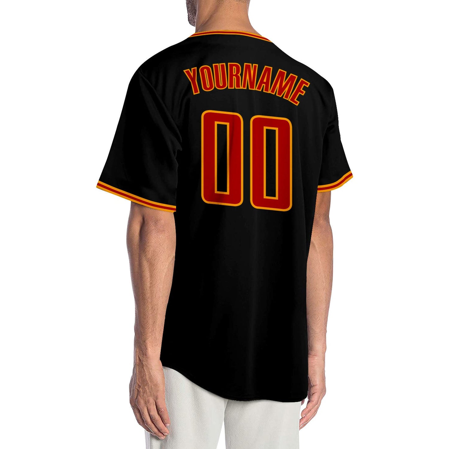 Custom Black Red-Gold Authentic Baseball Jersey view 2