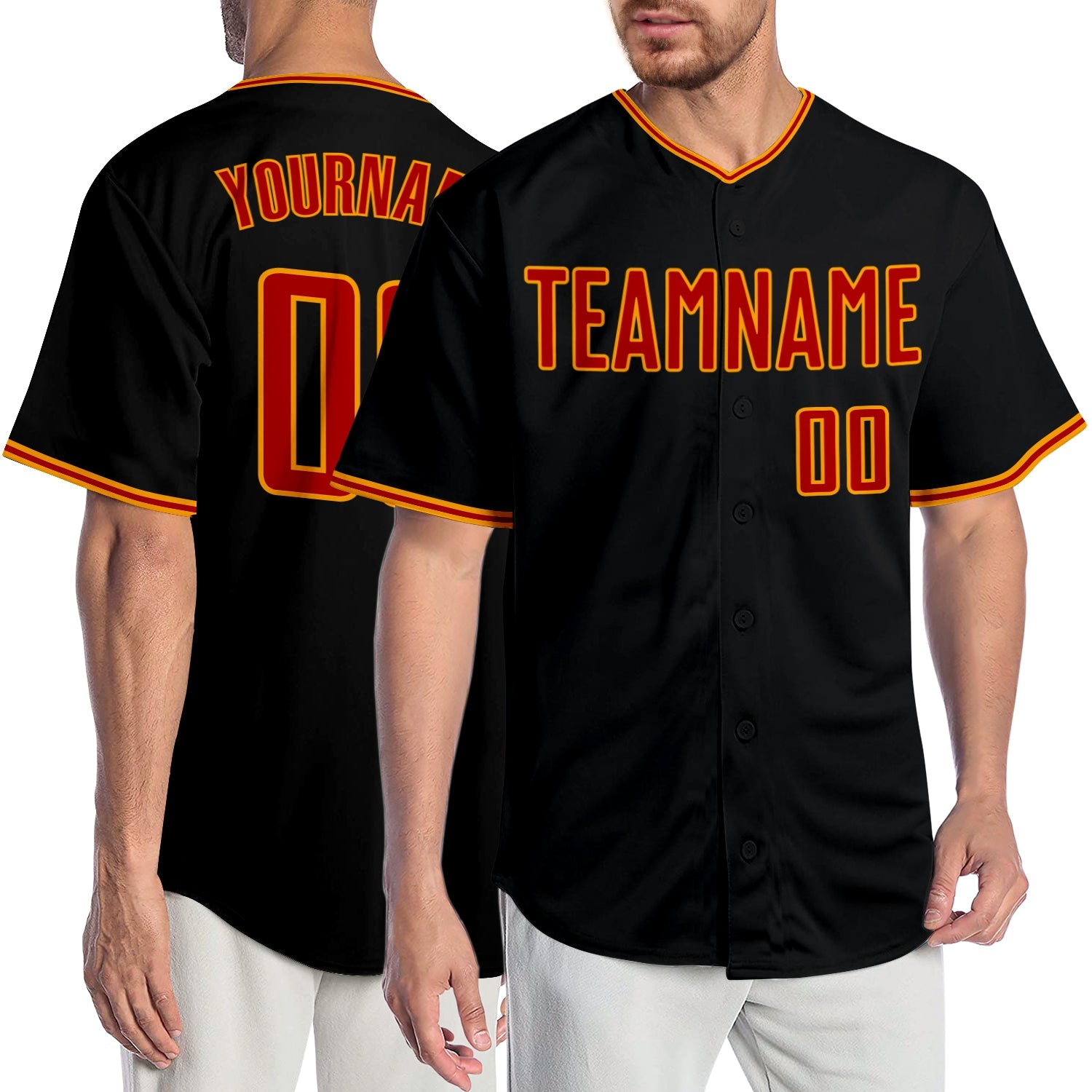 Custom Black Red-Gold Authentic Baseball Jersey - Main View