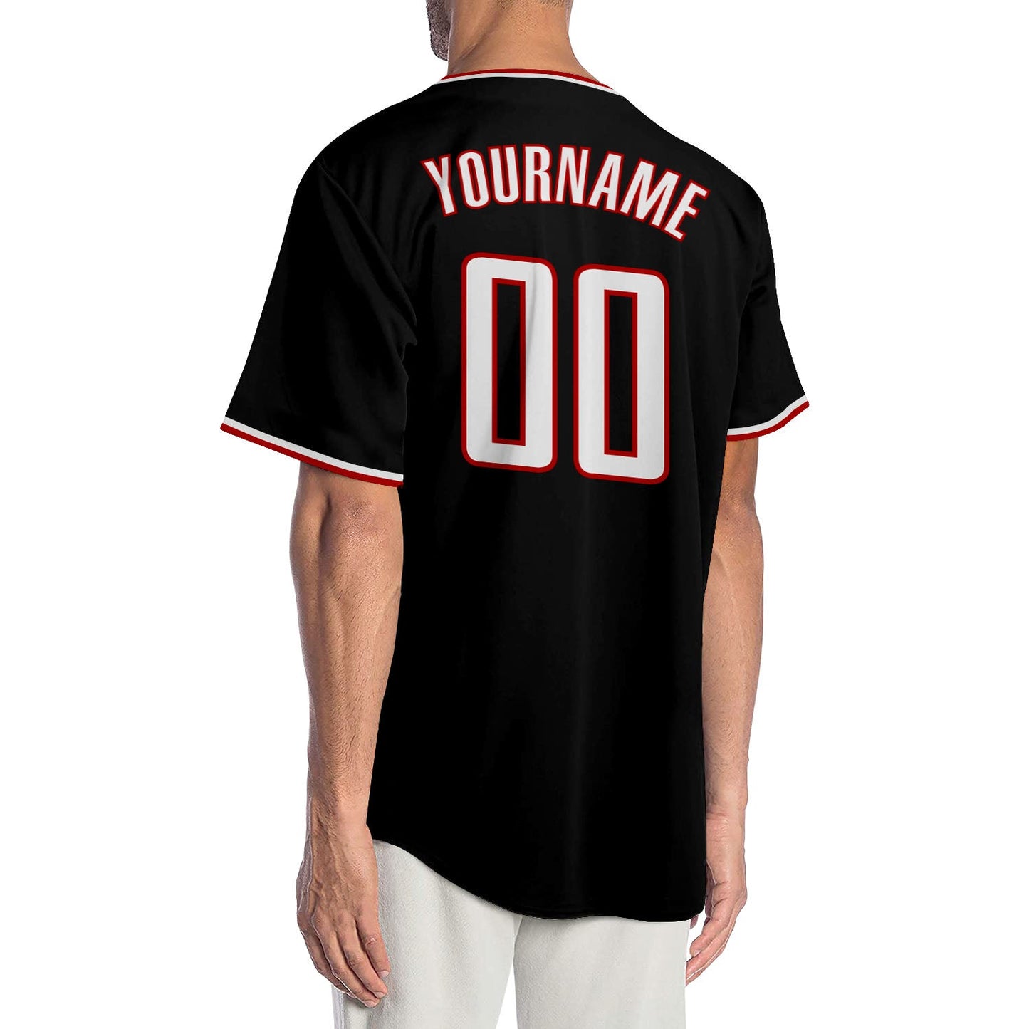 Custom Black White-Red Authentic Baseball Jersey view 2