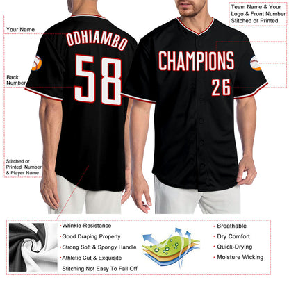 Custom Black White-Red Authentic Baseball Jersey view 3