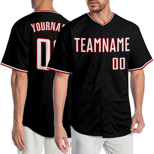 Custom Black White-Red Authentic Baseball Jersey - Main View