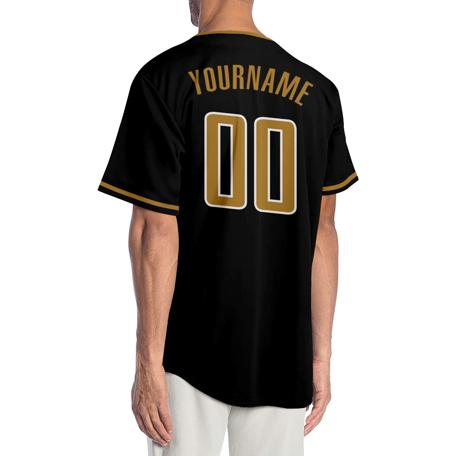 Custom Black Old Gold-White Authentic Baseball Jersey view 2