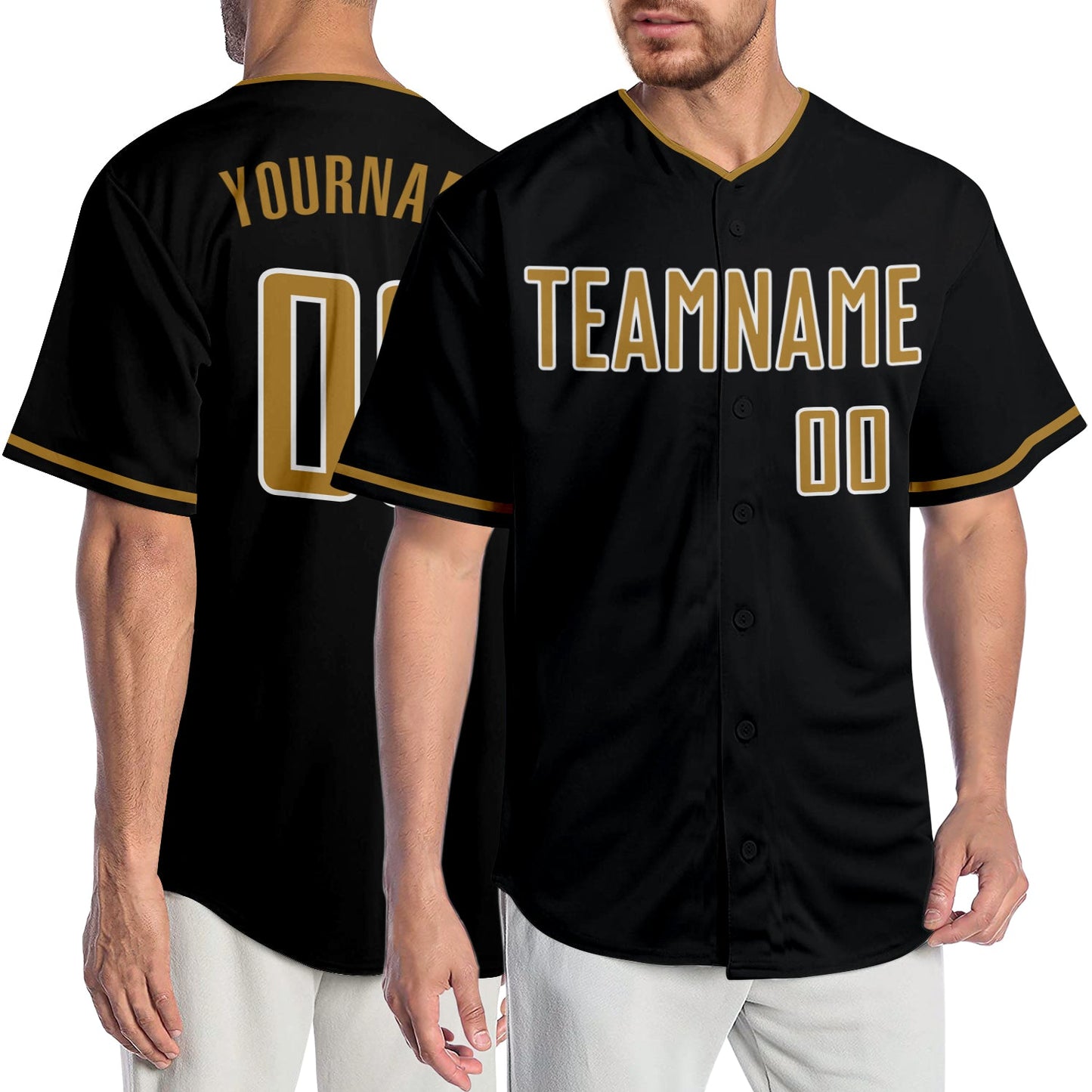Custom Black Old Gold-White Authentic Baseball Jersey - Main View