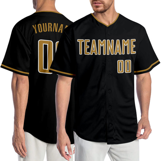 Custom Black Old Gold-White Authentic Baseball Jersey - Main View