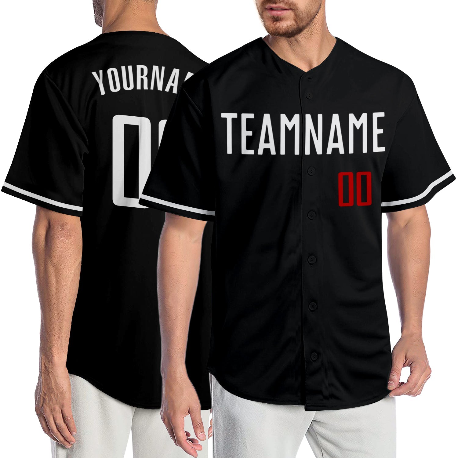 Custom Black White-Red Authentic Baseball Jersey - Main View