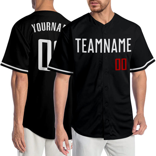 Custom Black White-Red Authentic Baseball Jersey - Main View