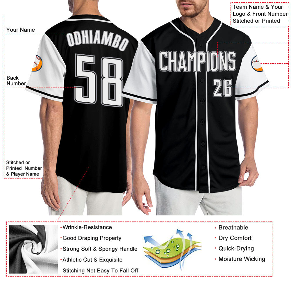 Custom Black White-Gray Authentic Two Tone Baseball Jersey view 3