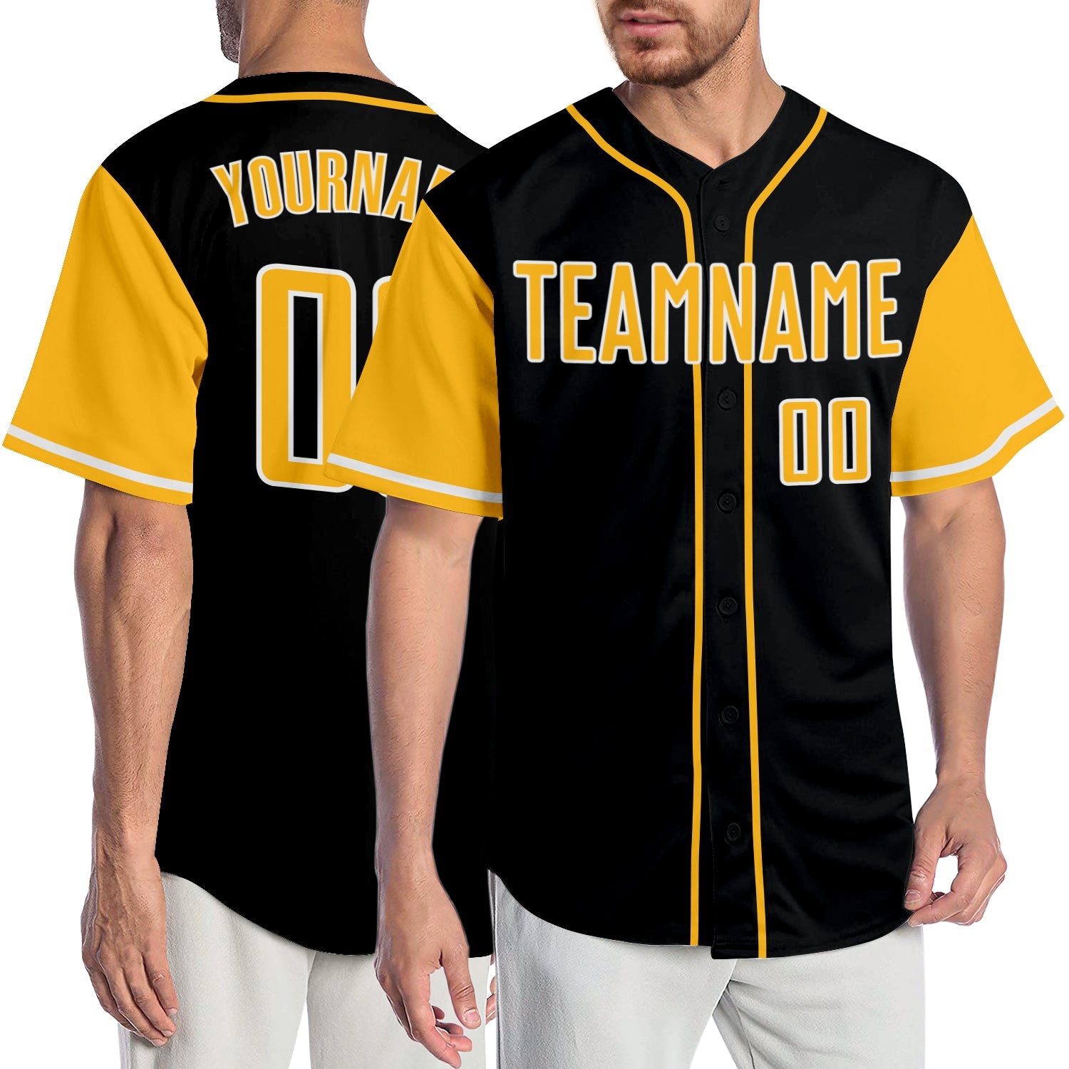 Custom Black Gold-White Authentic Two Tone Baseball Jersey - Main View
