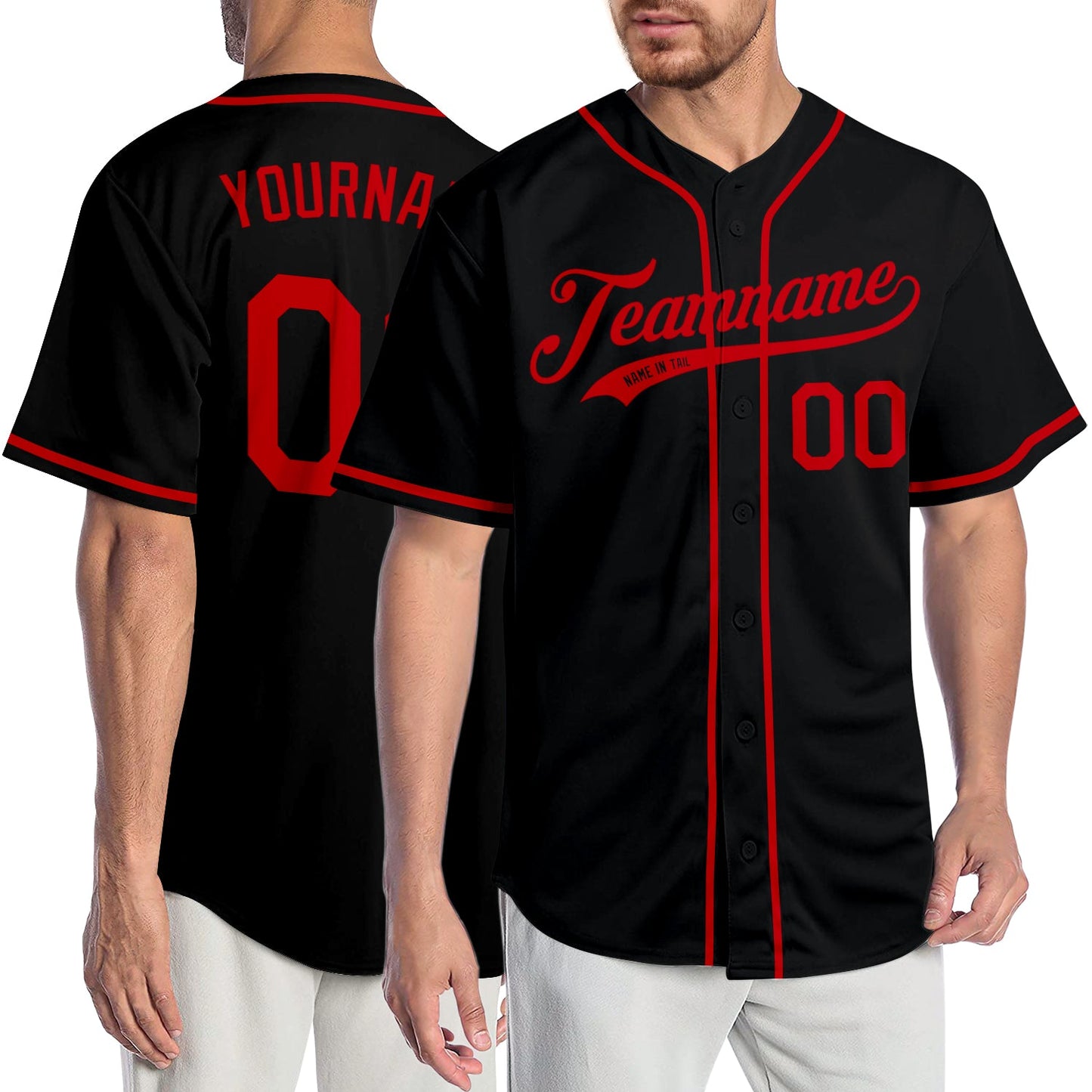 Custom Black Red Authentic Baseball Jersey - Main View