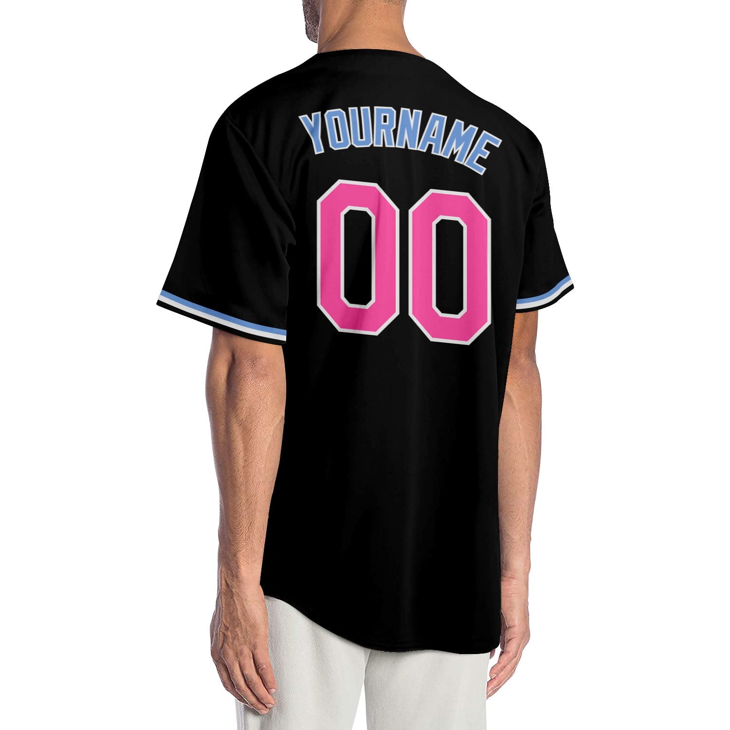 Custom Black Pink-Light Blue Authentic Baseball Jersey view 2