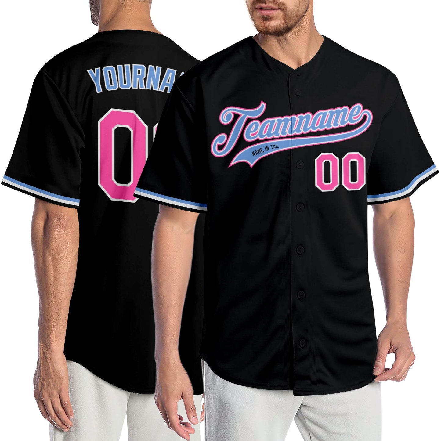 Custom Black Pink-Light Blue Authentic Baseball Jersey - Main View