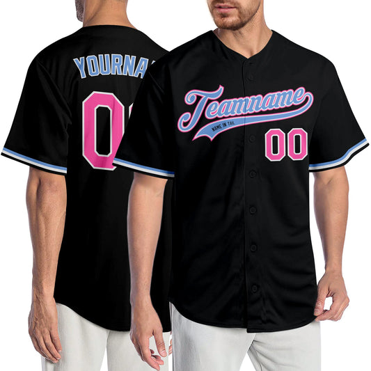 Custom Black Pink-Light Blue Authentic Baseball Jersey - Main View