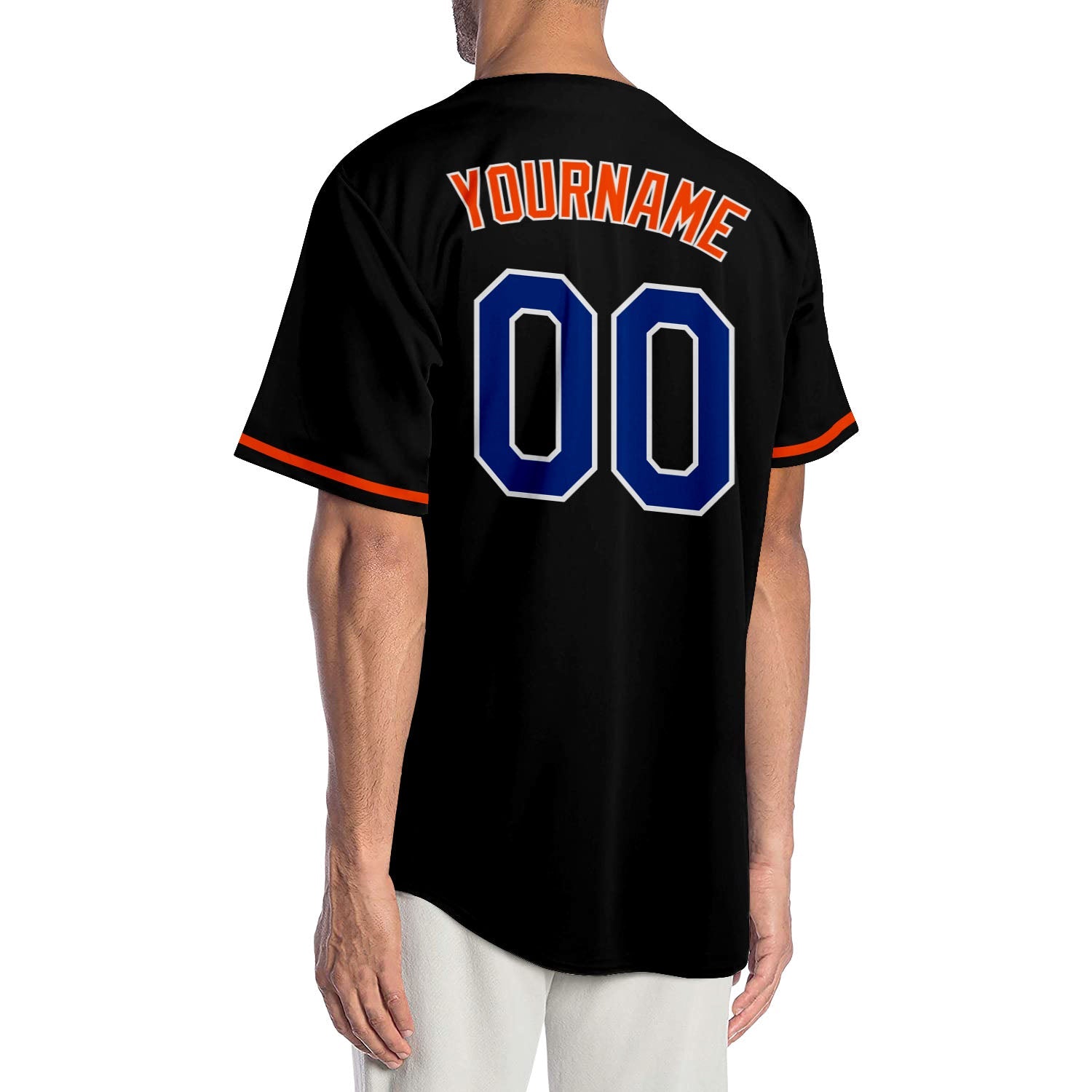 Custom Black Royal-Orange Authentic Baseball Jersey view 2