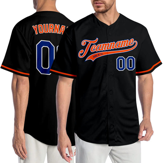 Custom Black Royal-Orange Authentic Baseball Jersey - Main View