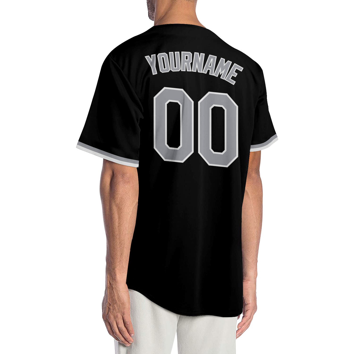Custom Black Gray-White Authentic Baseball Jersey view 2
