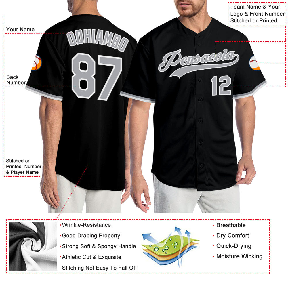 Custom Black Gray-White Authentic Baseball Jersey view 3