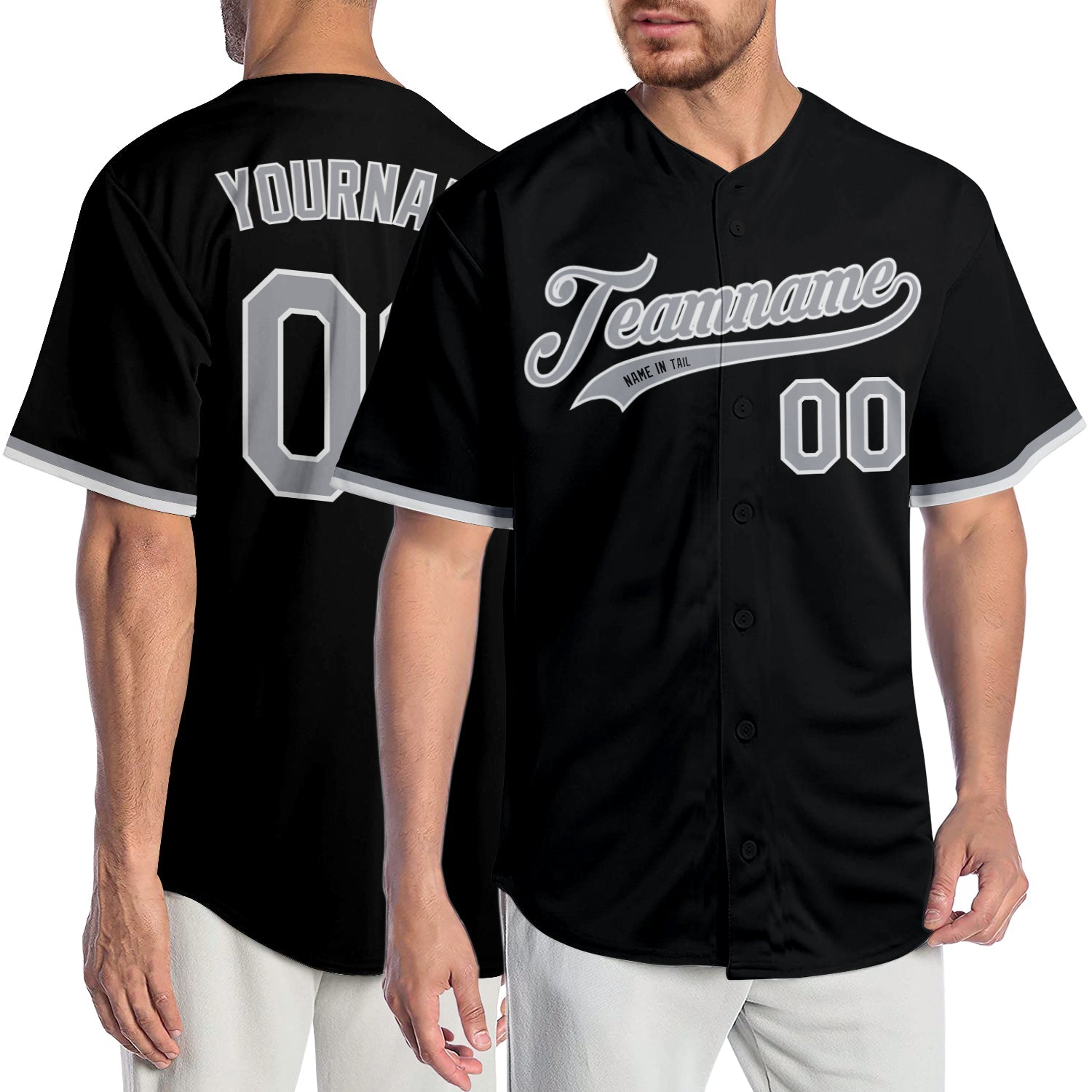 Custom Black Gray-White Authentic Baseball Jersey - Main View