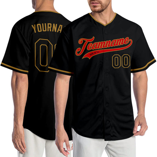 Custom Black Black-Red Authentic Baseball Jersey - Main View
