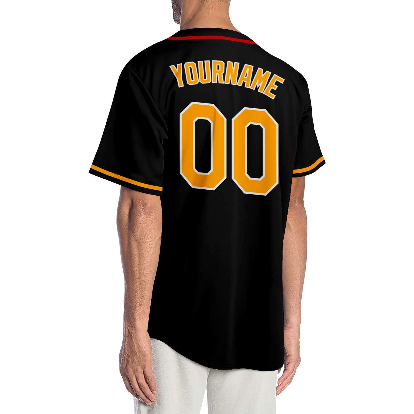 Custom Black Gold-Red Authentic Baseball Jersey view 2