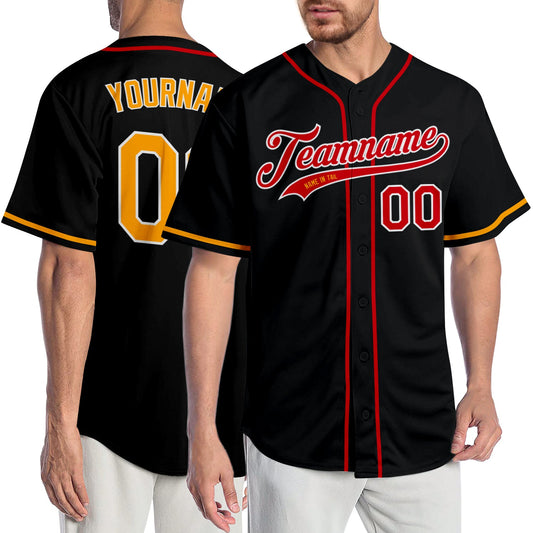 Custom Black Gold-Red Authentic Baseball Jersey - Main View