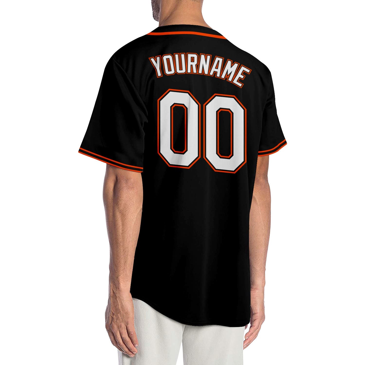 Custom Black White-Orange Authentic Baseball Jersey view 2