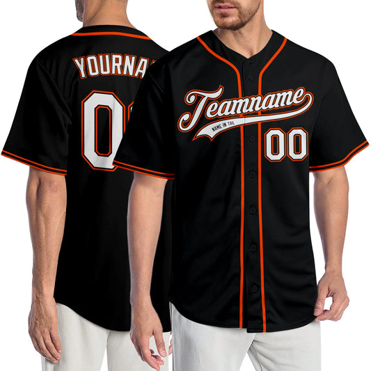 Custom Black White-Orange Authentic Baseball Jersey - Main View