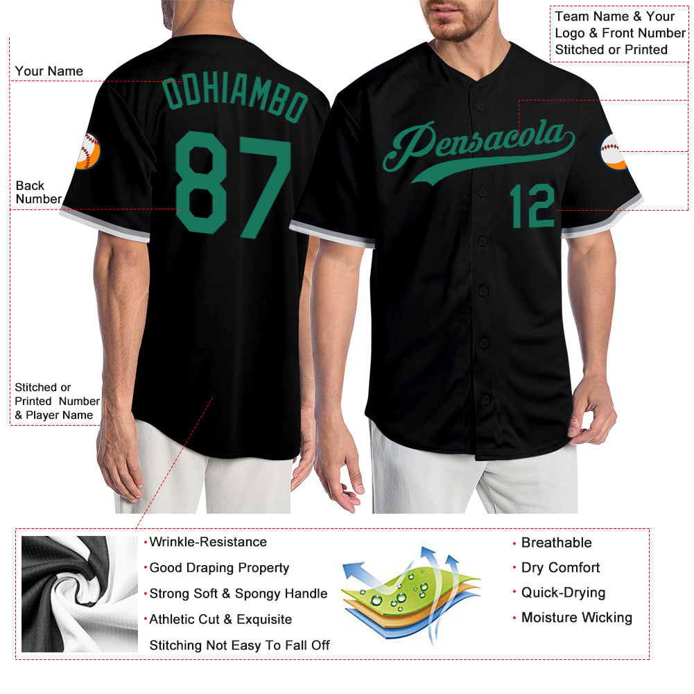 Custom Black Kelly Green Authentic Baseball Jersey view 3