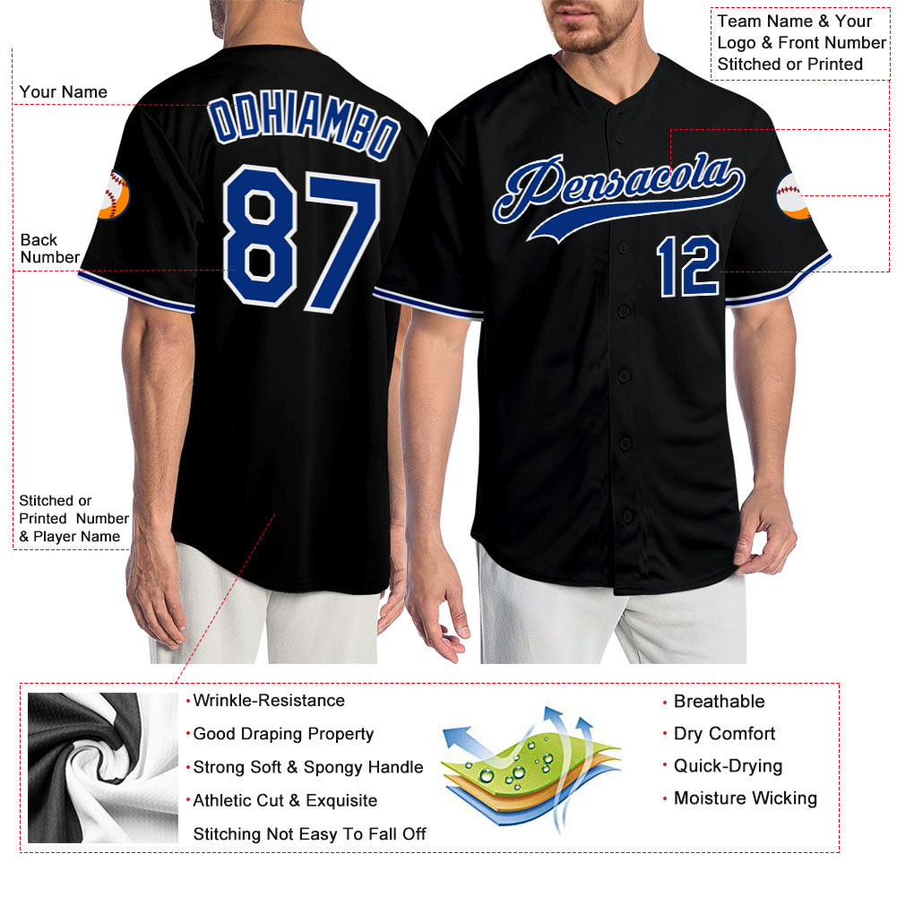 Custom Black Royal-White Authentic Baseball Jersey view 4