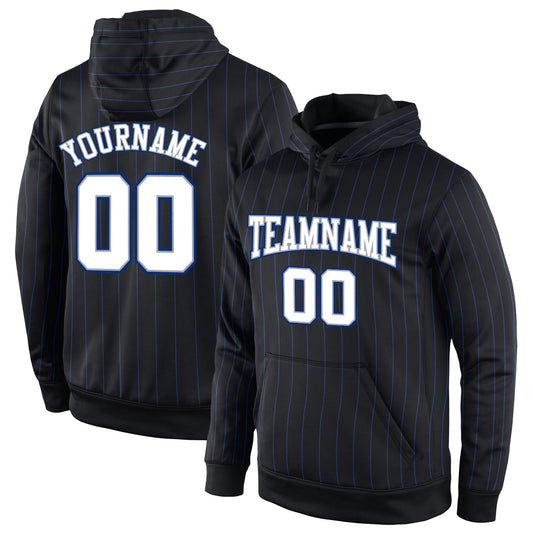 Custom Stitched Black Royal Pinstripe White-Gray Sports Pullover Sweatshirt Hoodie - Main View