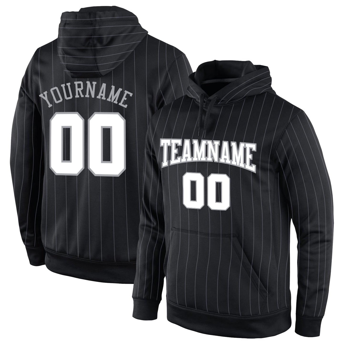Custom Stitched Black Gray Pinstripe White-Gray Sports Pullover Sweatshirt Hoodie - Main View