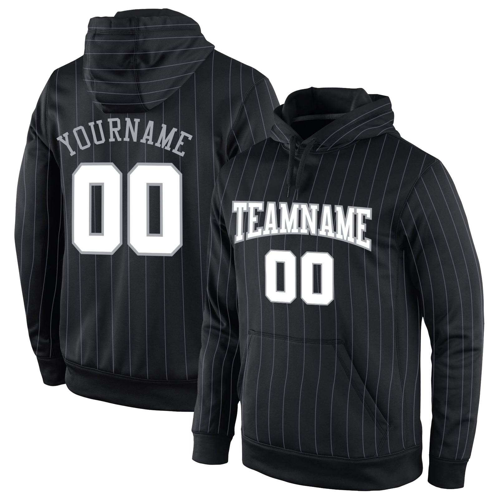 Custom Stitched Black Gray Pinstripe White-Gray Sports Pullover Sweatshirt Hoodie - Main View