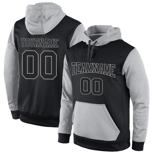 Custom Stitched Black Black-Gray Sports Pullover Sweatshirt Hoodie - Main View