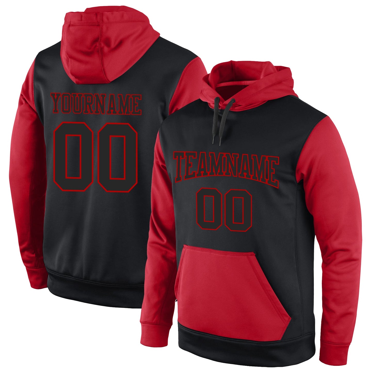 Custom Stitched Black Black-Red Sports Pullover Sweatshirt Hoodie - Main View