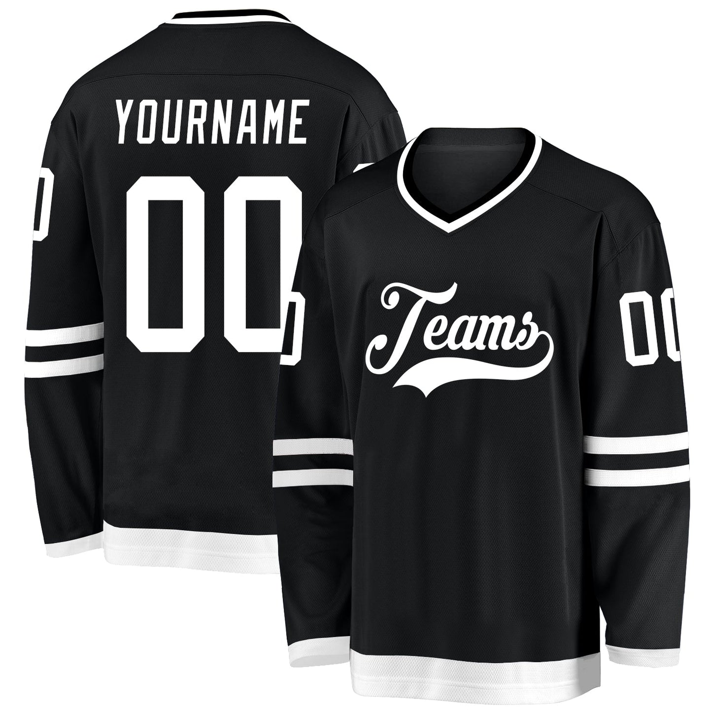 Custom Black White Hockey Jersey - Main View