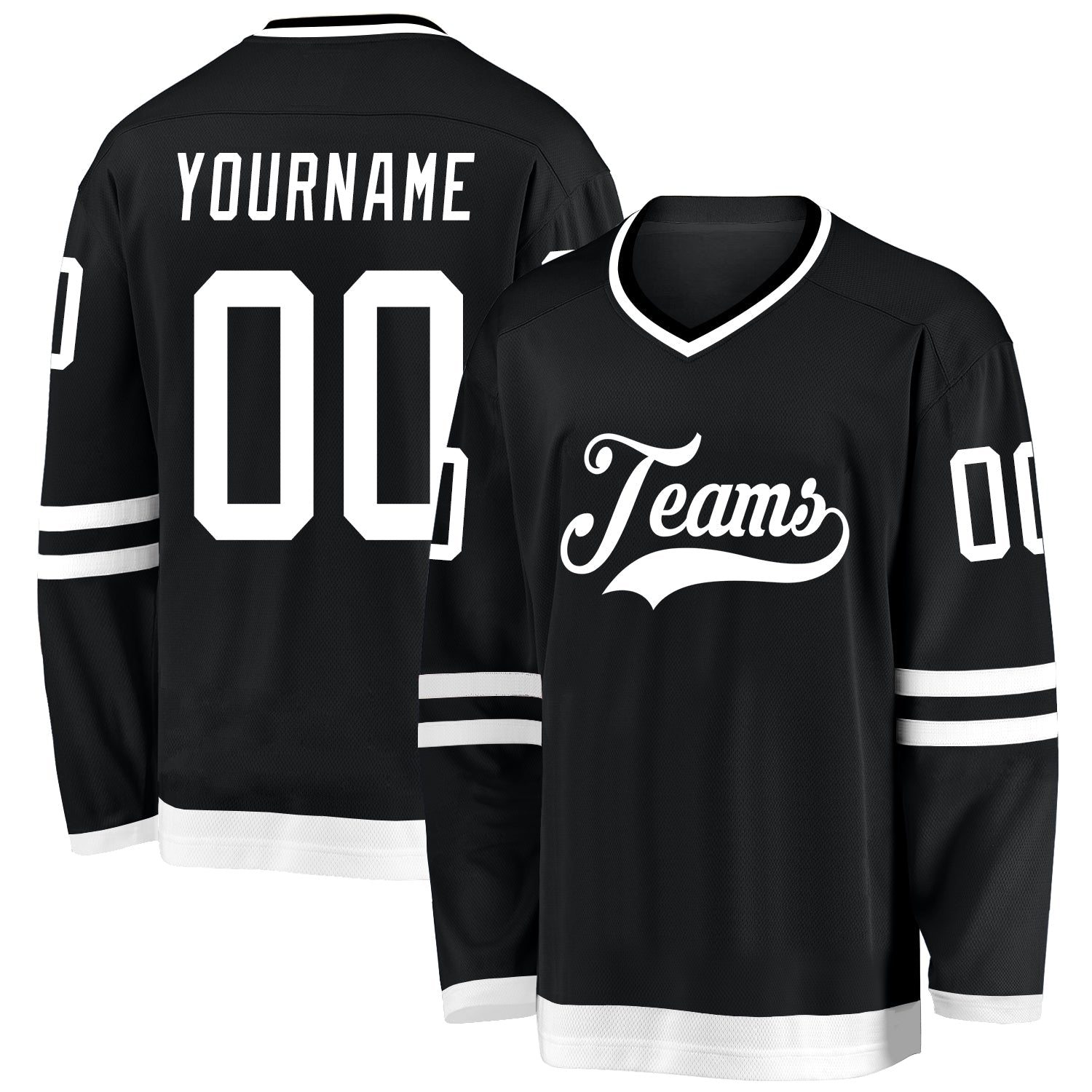 Custom Black White Hockey Jersey - Main View