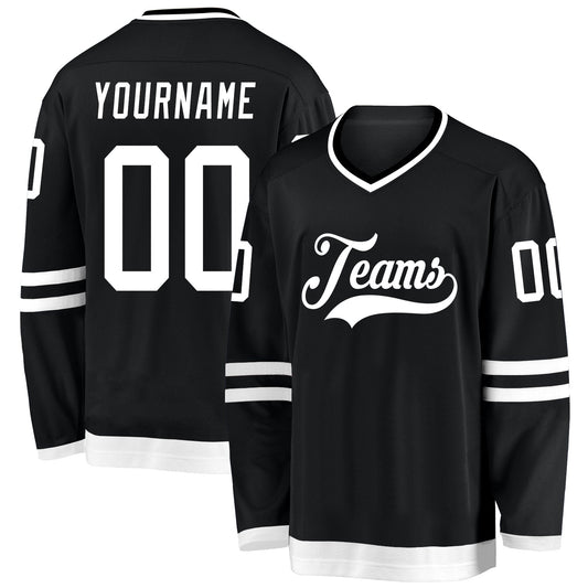 Custom Black White Hockey Jersey - Main View