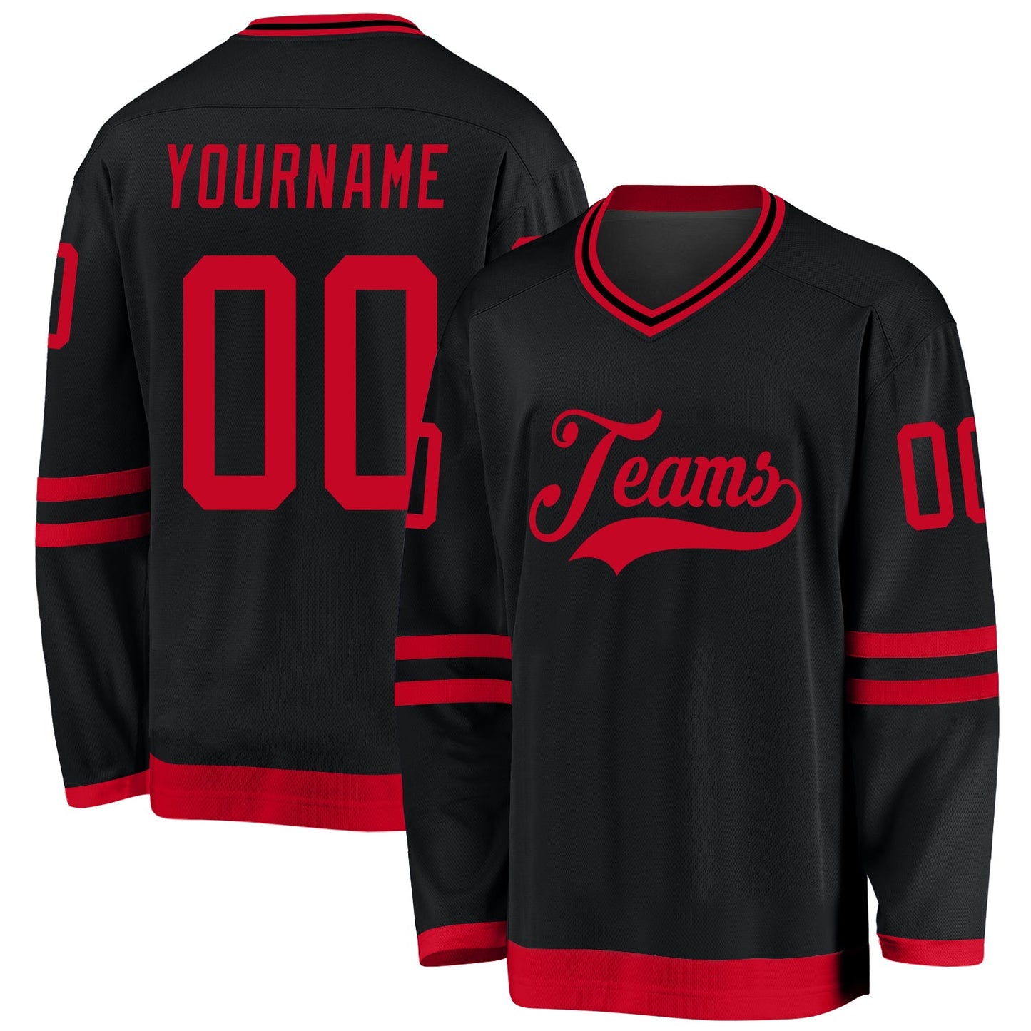 Custom Black Red Hockey Jersey - Main View