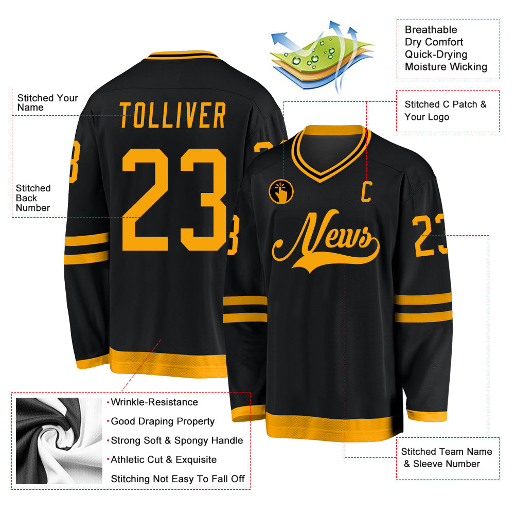 Custom Black Gold Hockey Jersey view 2