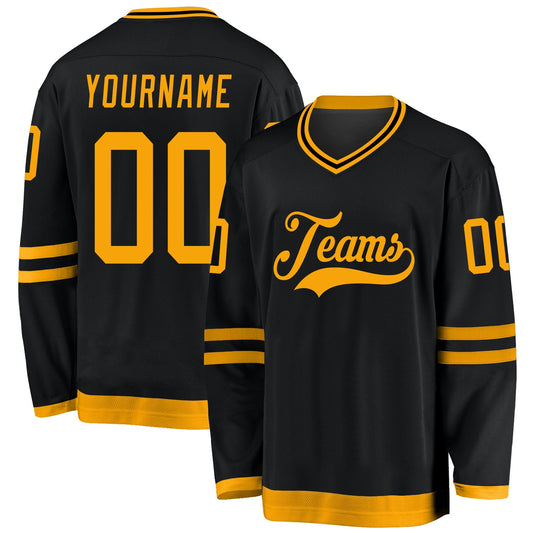 Custom Black Gold Hockey Jersey - Main View