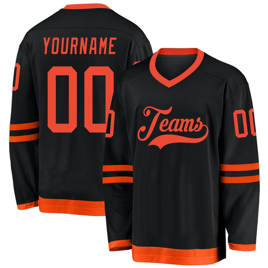 Custom Black Orange Hockey Jersey - Main View