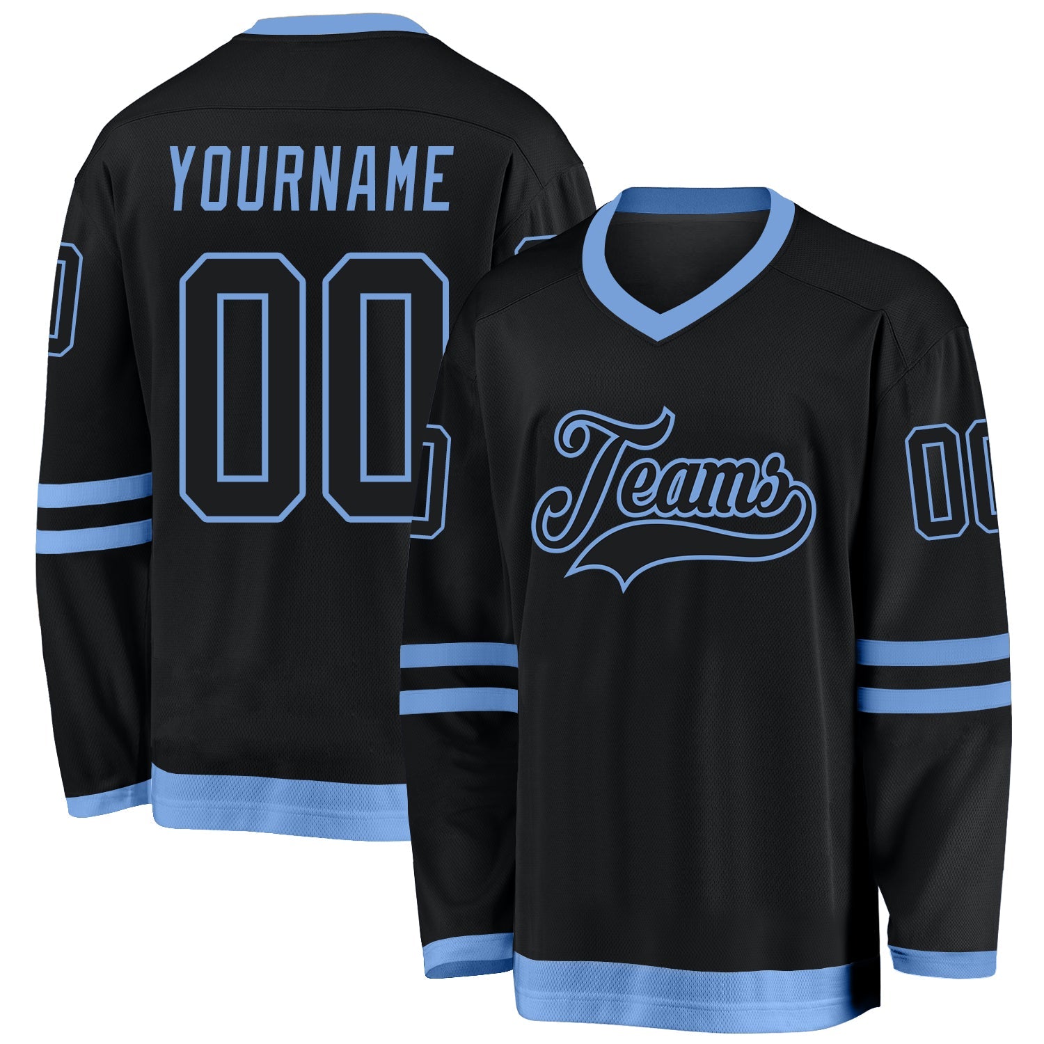 Custom Black Black-Light Blue Hockey Jersey - Main View