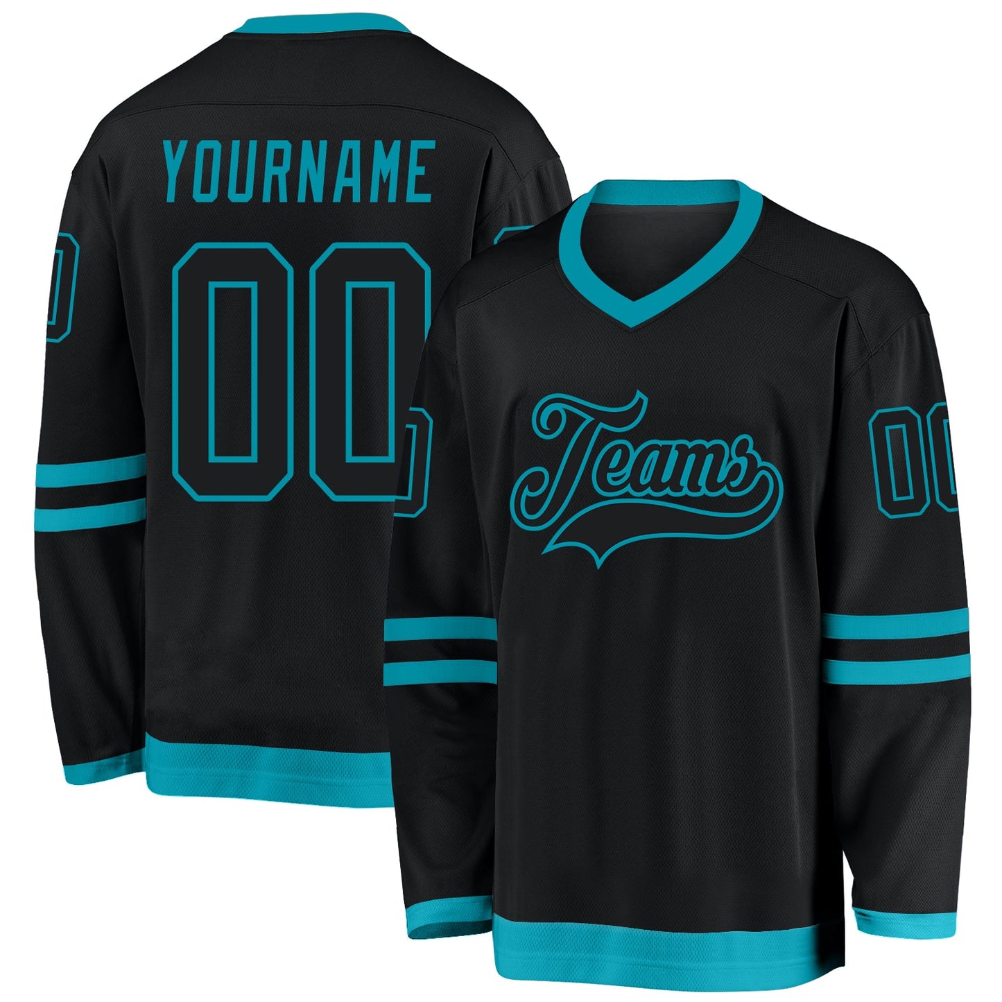Custom Black Black-Teal Hockey Jersey - Main View