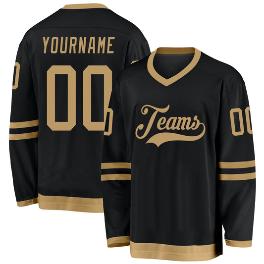 Custom Black Old Gold Hockey Jersey - Main View