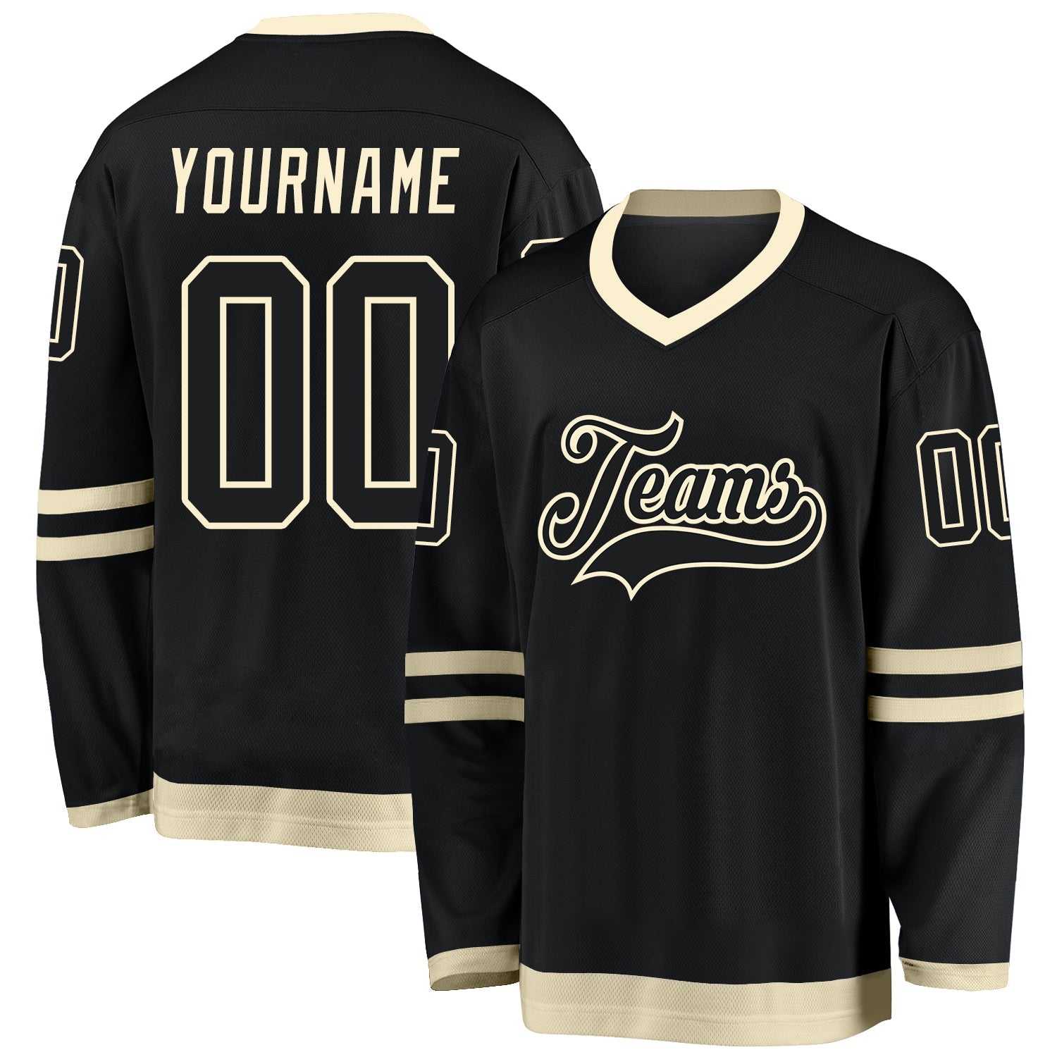 Custom Black Black-Cream Hockey Jersey - Main View