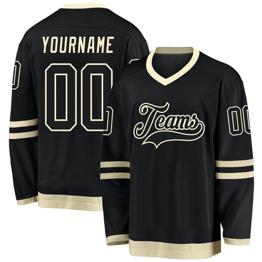 Custom Black Black-Cream Hockey Jersey - Main View
